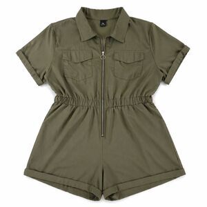 Olive Green Utility Romper 1XL Zip Front Elastic Waist Shorts Safari Core